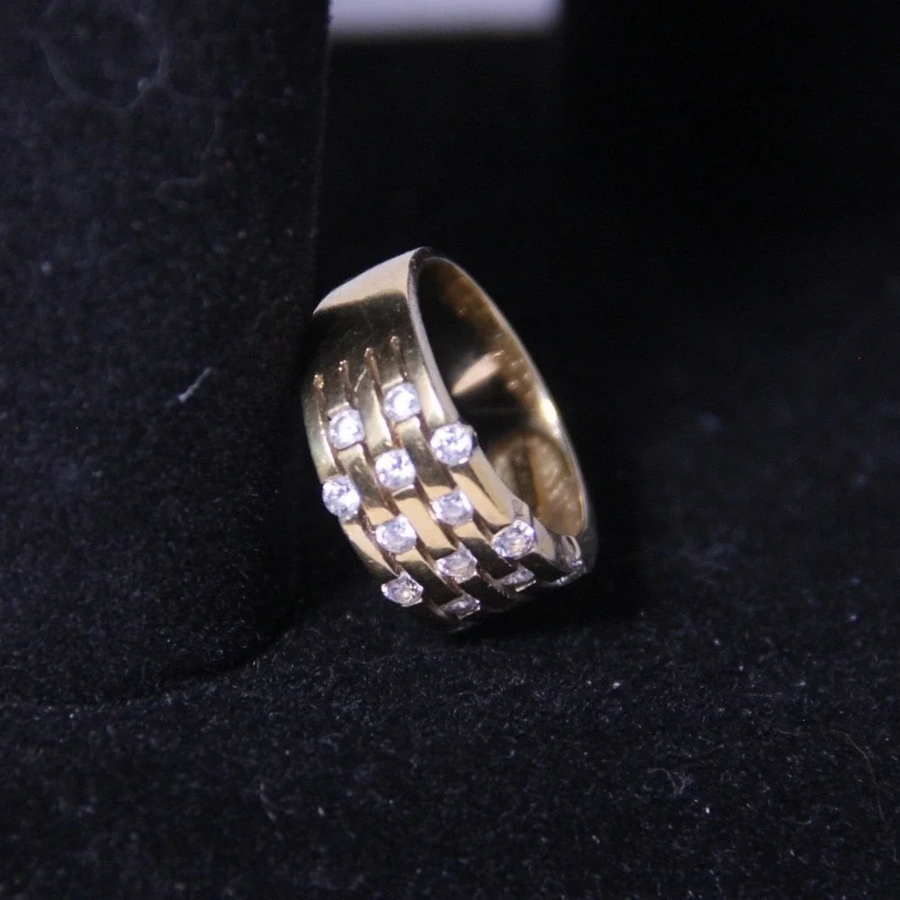 Gold Over Sterling Silver Triple Row Cubic Zirconia Band Ring‎ Size 7.25 CZ 925